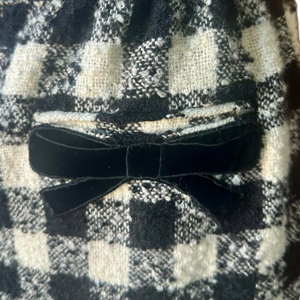 Valentino Boutique Wool Tweed Check Pencil Skirt Velvet Bow Detail Made Italy - Picture 3 of 12
